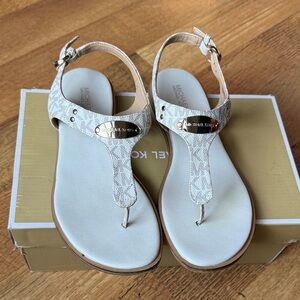 MICHAEL Michael Kors Cream Logo T‑Strap Sandals